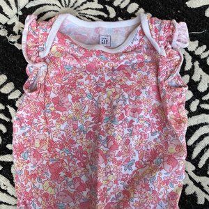 <3/$20> Baby GAP Pink Floral Ruffle Onesie 6-12 mo
